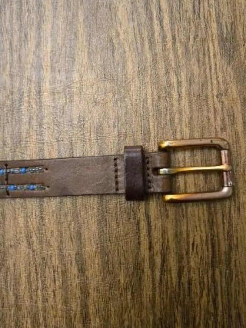 NINE WEST Brown/Blue Genuine Leather Belt w/Brass Buckle - Size Large